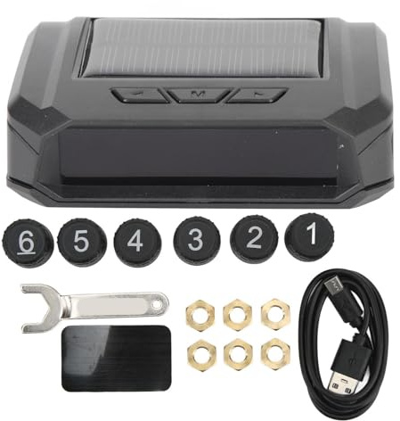 ReifendrucküBerwachungssystem, 6-Rad-Lkw-Tpms-ReifendrucküBerwachungssystem Mit SolarladegeräT Und Lcd-Hd-GroßBildschirm, 6 Sensoren, FüR Leichte Lkw-Wohnmobile