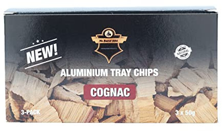 POWERHAUS24 Räucherchips Cognac in Aluschale 3X 50g, Gourmet-Qualität, 100% natürlich, aus Eichenfässern von Premium Spirituosen-Produzenten, exzellentes Aroma