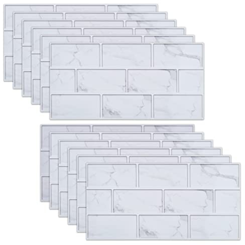 TIMESETL 12Stück Klebefliesen Selbstklebend Fliesenaufkleber, 30 x 15cm Fliesenaufkleber Ziegelstein Selbstklebende Fliesendekor Aufkleber Wasserdichte Fliesenfolie für Küche und Badezimmer