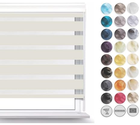 Premium Rollos für Fenster Ohne Bohren I Doppelrollo Klemmfix Ohne Bohren I Fenster Rollos für Innen I Rollo 105x150cm - Ecru