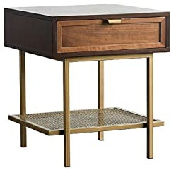 Kleiner Tisch Quadratischer Beistelltisch aus Holz, modernes Wohnzimmer, Sofa, Seitendekor, kleiner Couchtisch, Zuhause, Retro-Schublade, Nachttisch, Büro, 2-lagiger Aufbewahrungs-Beistelltisch Coucht
