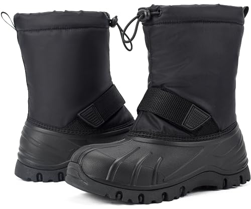 Yeerovan Kids Snow Boots for Boys Girls Winter Outdoor Boots Waterproof with Fur Lined(T8 Black 35)