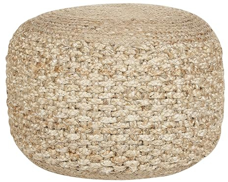 Beliani Pouf rotondo in iuta lavorato a maglia Boho 50 x 35 cm Beige