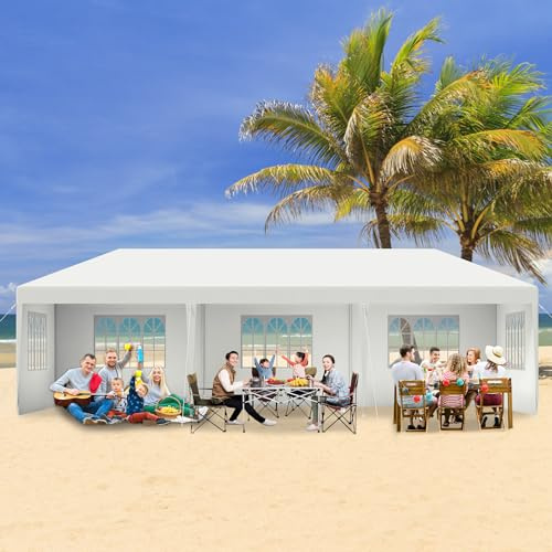 XMTECH Partyzelt Pavillon 3x9m (27 m²) mit 8 Seitenteilen – Weiß, wasserdicht & UV-beständig, stabiles Stahlgestell, Gartenzelt für Firmenfeiern, Festivals & große Partys
