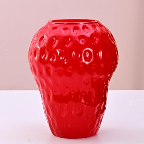 BURLOE Erdbeer Vase, Dekor Niedliche Dekorative Glasvase Vintage Inspirierte Keramik Blumenvase Obst Blumenarrangement Glas Deko Wohnzimmer Modern,3