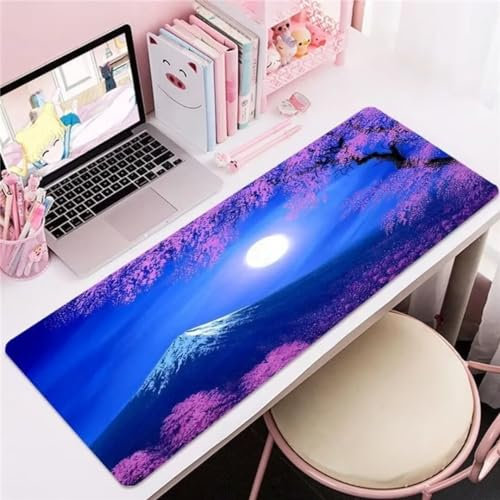 Mauspad XXL Mauspad Gaming 700x300x2mm, Mousepad XL mit Vernähte Kanten, rutschfeste Schreibtischunterlage Große für Verbessert Präzision (Rosa Blumenberg)