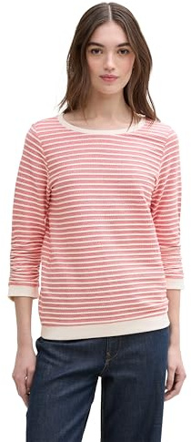 Tom Tailor Denim Damen Sweatshirt mit Raffarm & Streifenmuster
