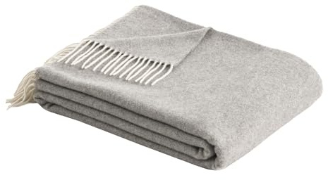 bugatti Wolldecke 150x200 cm - Merinowolle & Cashmere, hochwertig und kuschelweich, Merinodecke hellgrau einfarbig