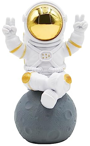 Astronaut Statue Decor, Resin Spaceman Figurine Decorations, Cute Mini Space Figure Ornament, Abstract Aesthetic Decorative Sculpture for Home Office Desk Shelf Tabletop - 2.9 Inch