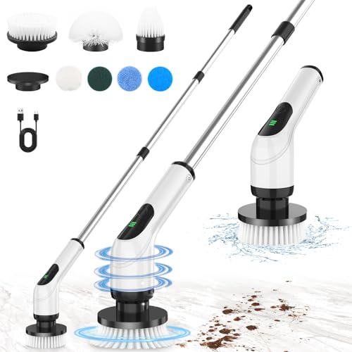 Electric Cleaning Brush Spin Scrubber, Cordless with 8 Replaceable Brush Heads, Handle Power Scrubber for Floor, Bathroom, Windows, Tiles, Kitchen