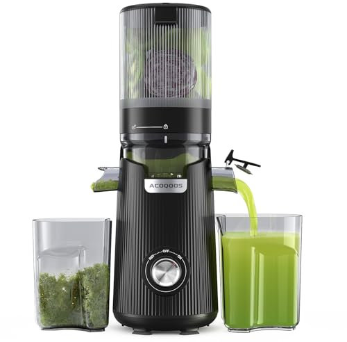 ACOQOOS Estrattore Frutta e Verdura, Apertura Larga da 135mm per Ananas Intero, 1.8L Capacità, 300W Centrifuga Lenta, 99% Nutrienti Preservati, BPA Free, Facile da Smontare e Pulire, Nero