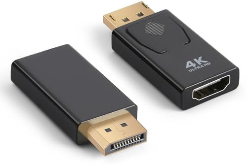 AXFEE 2 Pezzi Adattatore DisplayPort a HDMI 4K, Risoluzione 4K@30hz DP Maschio a HDMI Femmina Convertitore, hdmi Adattatore Displayport, per HDTV, Monitor, Proiettori, Portatili, Desktop