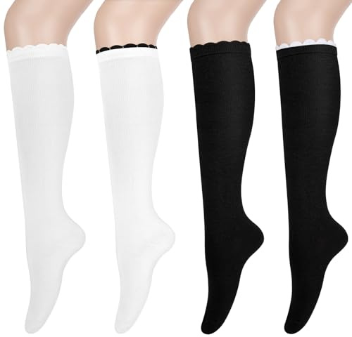 Beaulov dam knästrumpor halloween strumpor overknee strumpor dam knästrumpor för jul thigh high high high socks dam långa strumpor för dam, Svart/vit, one size