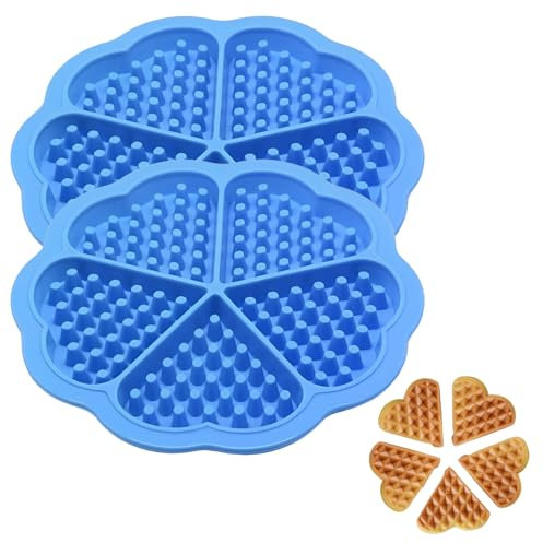 XYTAHDM 2 Pezzi Stampo per Waffle, Stampo per Muffin a Cuore con Buon Rivestimento Antiaderente,Stampi da Forno in Silicone, Stampo per Creare Waffle e Muffin (Blu)