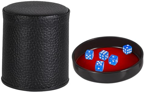 PU Leather Dice Cup Set with Lid & 6 Blue Translucent Dices, Dice Shaker Cup with Velvet Interior, Quiet in Shaking for Liars Dice Farkle Yahtzee Games Board Game, Dice Rolling Set for Bar Club Party