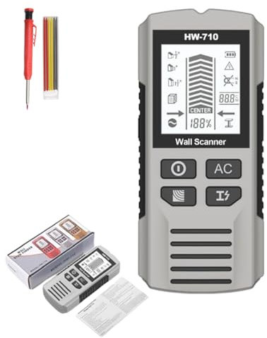 Multifunktionaler tragbarer Metall- und Wanddetektor, 2025 Upgrade 5 in 1 leitungssuchgerät mit LCD Display und akustischem Alarm zum Auffinden von Stromleitungen, Holzbalken, Metallrohren (Silber+HM)