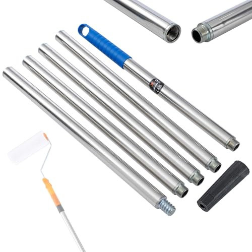 TOPWAY Quality Paint Roller Extension Pole 2M, 5 x 40cm Segmented, Stainless Steel, Durable & Lightweight, with Tapered Adapter, for Screw-Fit or Push-Fit Rollers