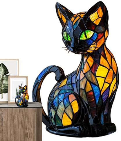 Shenrongtong Lámpara Corgi, Lámpara Noche Artística Diseño Perro, Lámpara Gato, Lámparas Mesa Retro Resina Teñida Gato, Luz Noche Vintage Con Animales, Decoración Hogar Para Amantes Los Perros