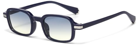 EJDHA Lunettes de soleil vintage pour femme - Écaille de tortue - Verres transparents - Design rectangulaire - Lunettes de soleil d'extérieur avec protection UV, Bleu foncé/jaune/bleu, Taille unique