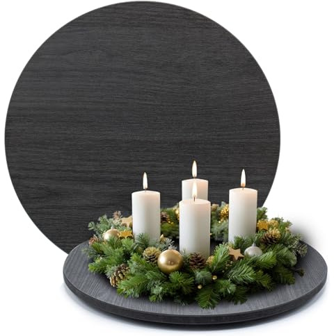 younikat Dekotablett Adventskranz Weihnachtsdeko Schwarz - Dekoration 40 cm Rund - groß Weihnachten I you0116