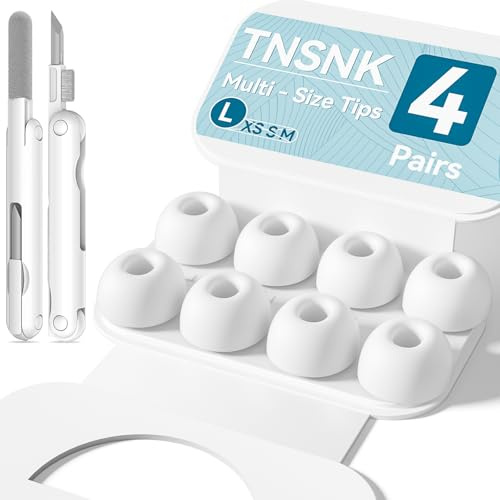 TNSNK Ersatz Ohrstöpsel für AirPods Pro 2nd/1st, Weiß (4 Paar Größe L) | 4 Paar, Anti-Slip, Weiches Silikon, Hautfreundlich, mit Cleaning Kit & Organisator