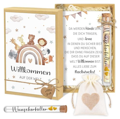 Geschenke zur Geburt Mädchen & Junge, Karte Geburt Geldgeschenk Geschenkbox | Babygeschenk Neugeborenen Personalisierte Baby Geschenk - Willkommen AUF DER WELT