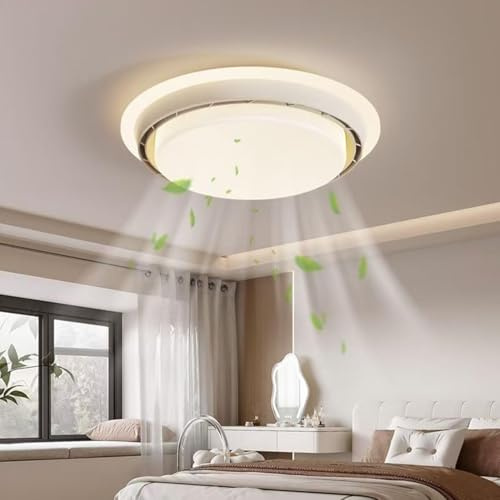 Yuelux Ventilatore a Soffitto Senza Pale con Luce LED e Telecomando | Plafoniera Ventilatore Dimmerabile a 3000K-6000K | 6 Velocità, Motore Ultra Silenzioso | per Camera da Letto (Bianco)