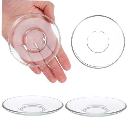 SMASOLO Piattini Rotondi Facili da Lavare e Resistenti in Vetro Trasparente Set 4 Design Delicato e Stile Elegante per caffè e tè per Hotel e Ristoranti
