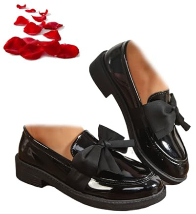 Mocassins orthopédiques confortables pour femme avec nœud papillon - Mocassins confortables pour le travail et le bureau, Noir , 38 EU
