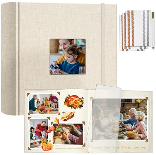 Vienrose Scrapbook Album 12 x 12, Large Linen Photo Album with Writing Space, DIY Scrapbook Supplies for Wedding, Baby, Family Memories & Travel (50 sheets / 100 pages, Beige)