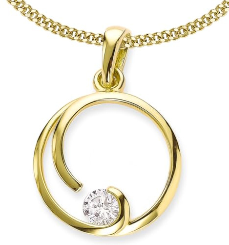 CLEVER Smycken guldkedja för kvinnor 22 mm rund med zirkonia och pansarkedja 45 cm sterlingsilver förgyllt 925 i etui gräddvit