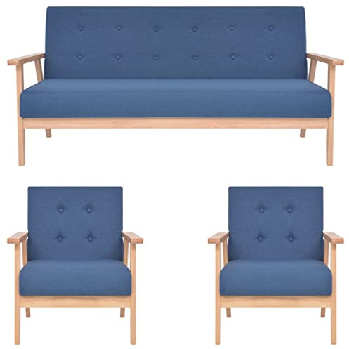 WDGJJFECNMUEHI 3-TLG. Sofagarnitur Stoff Blau, Wohnzimmergarnitur mit 2 Sesseln und 1 Sofa, Bequeme Polstergarnitur aus Holz und Polyester, Modernes Design zum Entspannen