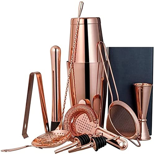 Set Shaker per Cocktail in Rame Rosato Kit Barista: Mixer Martini in Acciaio Inossidabile da 11 Once, pestello, Cucchiaio Miscelatore, Jigger, versatore di liquore