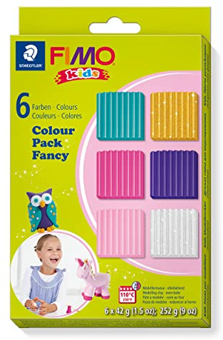 Staedtler ofenhärtende Modelliermasse FIMO kids, Materialpackung Girlie, attraktive, trendige Farbauswahl für Mädchen, besonders weich, hohe Qualität, mit 6 Blöcken á 42 Gramm, 8032 02