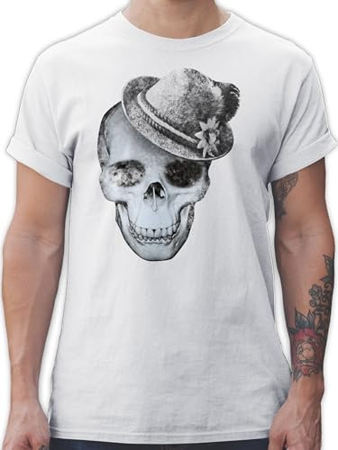 T-Shirt Herren - Kompatibel Oktoberfest - Totenkopf mit Filzhut - 3XL - Weiß - trachtenshirt bayrische Trachtenmode t Shirt Octoberfest Skull Tshirt oktoberfestkleidung Oktoberfest-t-Shirt
