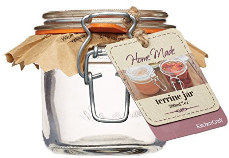 Home Made Clip Top Glass Terrine Jar, 200ml Spice Jar with Airtight Metal Clip Lid, Clear Glass Jar for use with Jams, Pâtés, Spices