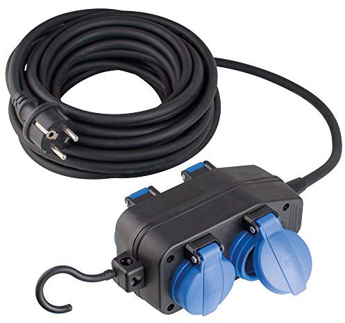 as - Schwabe 4-Fach Verteilersteckdose 230V/16A – Stromverteiler mit 10 m Schwerer Verlängerungsleitung H07RN-F 3G1,5, Verlängerungskabel Ideal für den Outdoor-Bereich geeignet, IP44, Schwarz, 60671
