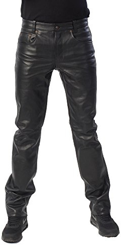 Pantaloni in Pelle da Uomo - Jeans in Pelle - Pantaloni da Motociclista - Pantaloni in Vacchetta Piena - Vita Medio - Nero - Urban Fashion