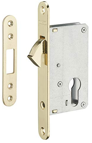 THIRARD - Serratura Infilare a Cilindro con Gancio per Porta Scorrevole - Asse 40 mm - Bordi Tondi - Cassa Acciaio Stampato - Frontale Acciaio - Scrocco Gancio - Piastrina Piatta - Grigio