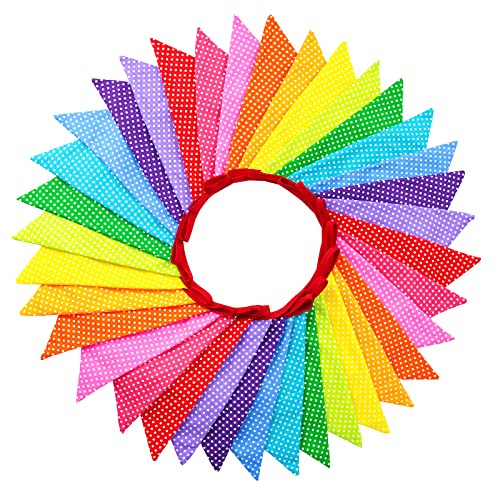 36pcs Guirnalda Banderas Tela Guirnalda de Bandera Guirnaldas Coloridas Guirnalda fiesta Guirnalda de bandera triangular para Boda Cumpleaños Fiesta Jardín