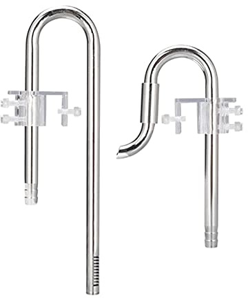 Aquarium Stainless Steel Skimmer Lily Pipes Flow and Drain with Spin Skimmer, Adjustable Rod for Aquarium Filter Hoses - 12 Inlet Outlet