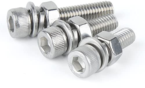 304 Edelstahl Innensechskantschraubensatz, Unterlegscheibe + Federscheibe + Mutter + Innensechskantschraube, Gewindedurchmesser 16 mm, Länge 25-100 mm,M16*70mm