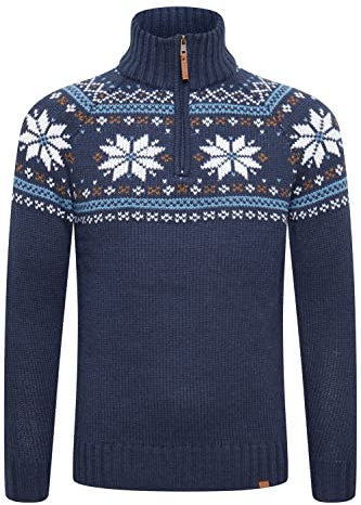 11 Project PRTim stickad tröja för män, troyer, grovstickad tröja med troyer-krage av högkvalitativt ullblandat material, Klänning Blues (194024), 3XL