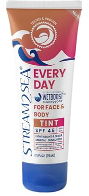 SPF 45 Every Day Tint Mineral Sunscreen | 2.5 Fl Oz Biodegradable, Paraben Free & Reef Safe | Non-Greasy Tinted Sunscreen For Face & Body Protection Against UVA & UVB