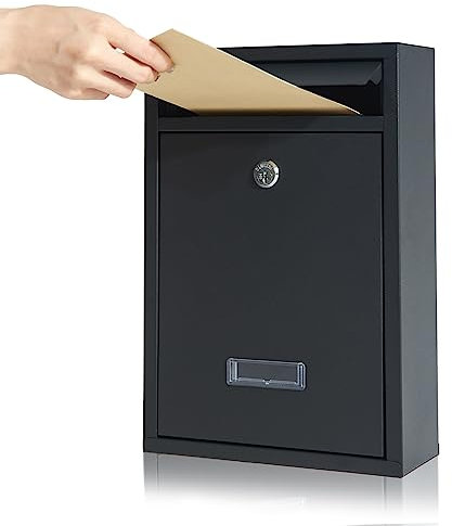 Post Boxes Wall Mounted Waterproof, Steel Mail Box with 2 Keys, Lockable Weatherproof Large Letter Lostal Boxes for Outside or Door,‎9 x 21.5 x 32 cm size