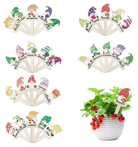 CRASPIRE 30pcs Gnome Wooden Plant Labels Plants Markers Funny Gardening Stake Sign Patio Decorations for Vegetable Succulent Flowers Indoor Outdoor Garden Potted Plant Name Tags Novelty Gardener Gift