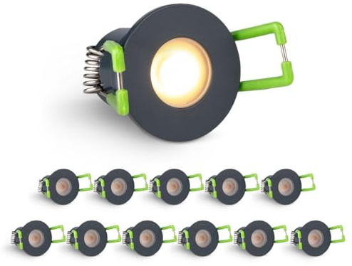 LongLife LED 12er Set Einbaustrahler Mini 3W 2700K anthrazit RAL 7016 IP65 Dimmbare Strahler für Terrassenüberdachung, Carports, Dachüberständen