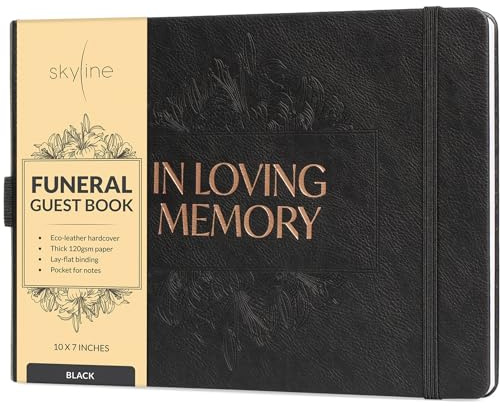 Skyline Funeral Guest Book for Memorial Service – In Loving Memory Guest Sign In Book for Funerals – 610 Entries, 10x7″ (Black)