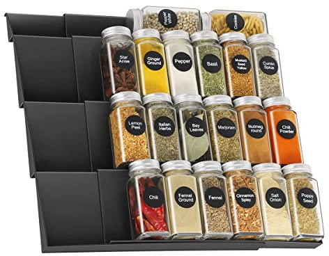 Okiuen Seasoning and Spice Rack, Plastic Spice Drawer Organizer for Kitchen, 4 Tier Spice Storage for Jars and Packets, Slanted Adjustable Storage Salt, Seasoning etc, Expands 60 cm