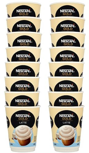Nescafe Gold Blend 2 x 8cups Latte On the Go Mug With Welari Thank You Card Instant Coffee Skim Milk Powder Ready Hot Travel Drink (16cups) (2pack)